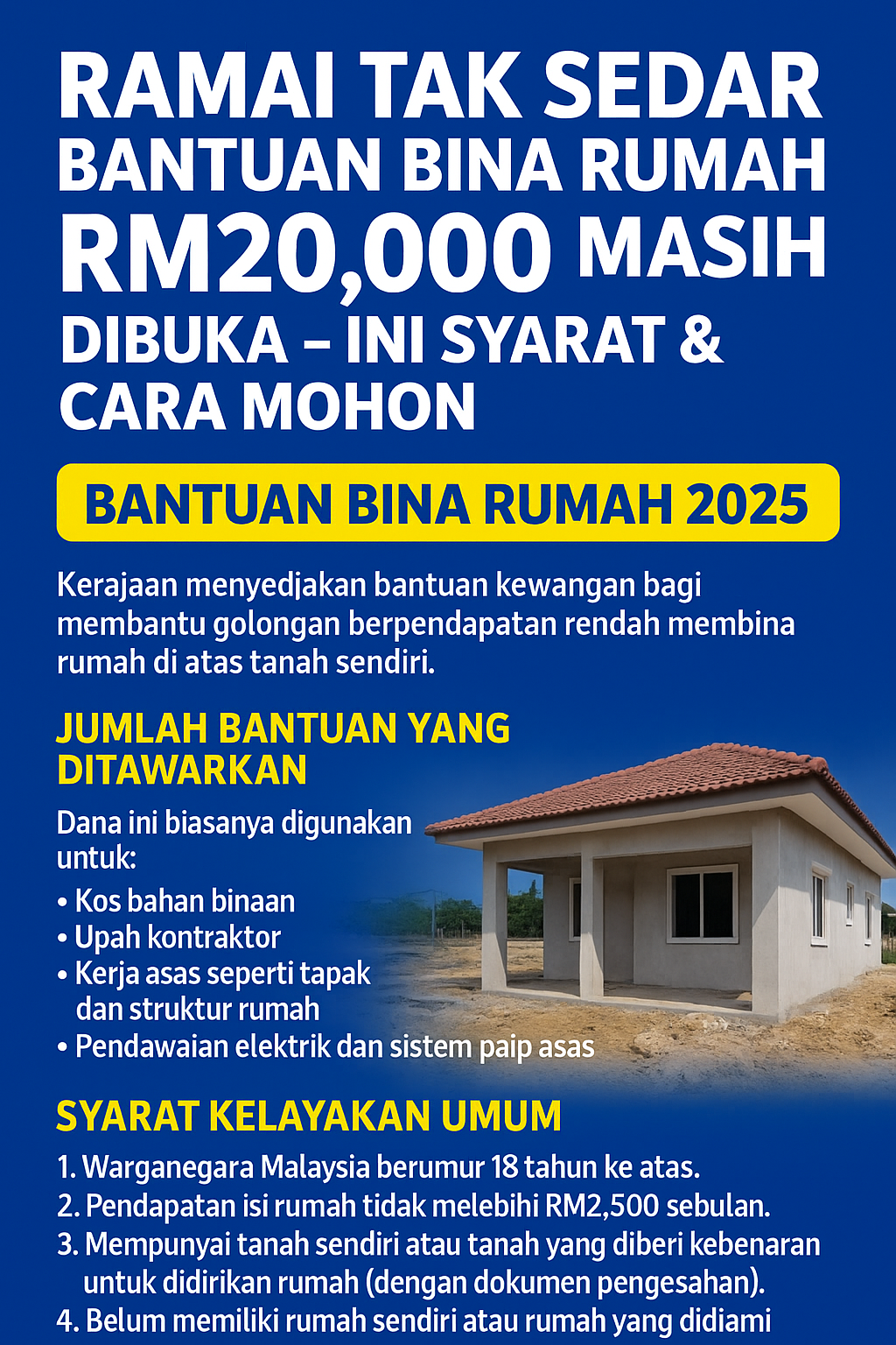 Ramai orang kampung tak tahu mereka sebenarnya layak memohon bantuan bina rumah baru hingga RM20,000 yang disediakan kerajaan. Program ini dah lama wujud, tapi ramai terlepas peluang sebab tak tahu cara mohon atau syarat sebenar.